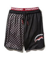 GREY CHECKERED SPLIT CORTO SWIM TRUNKS