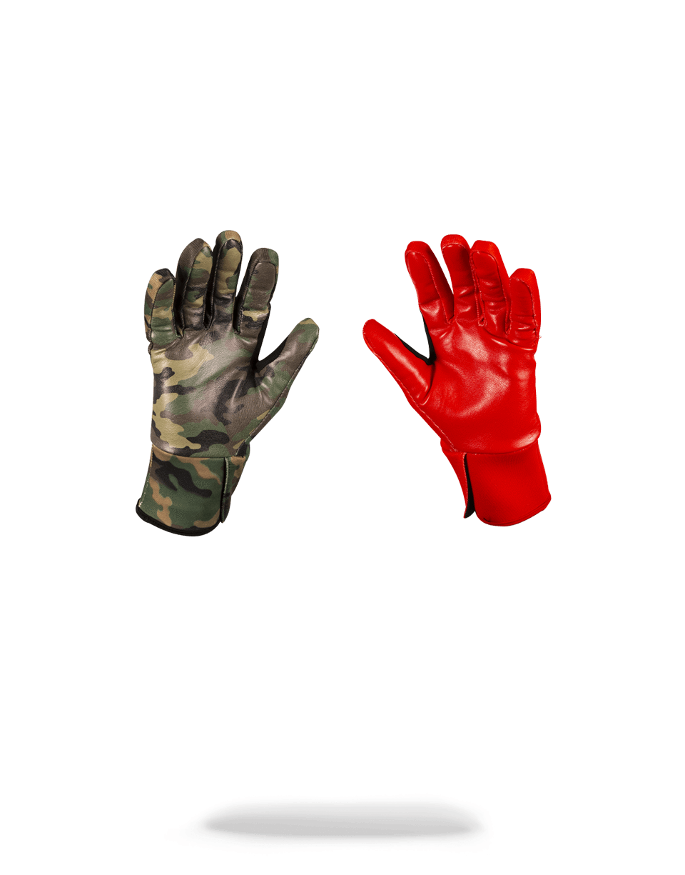 LEFT RED / RIGHT CAMO MONEY DRIPS GLOVES