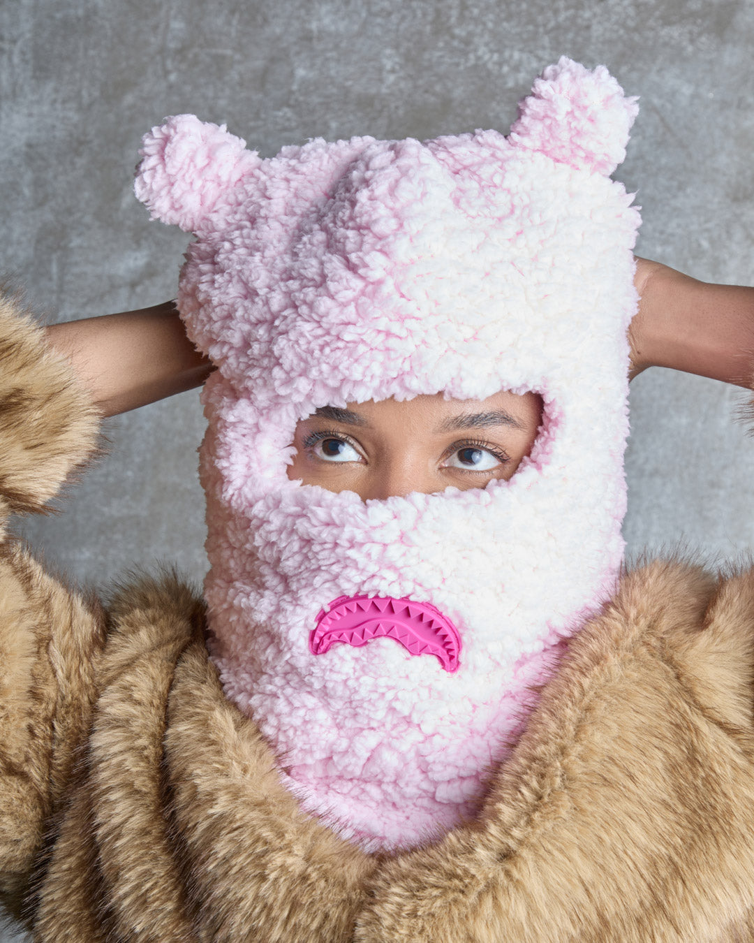 PINK FLEECE BEAR EARS SKI MASK