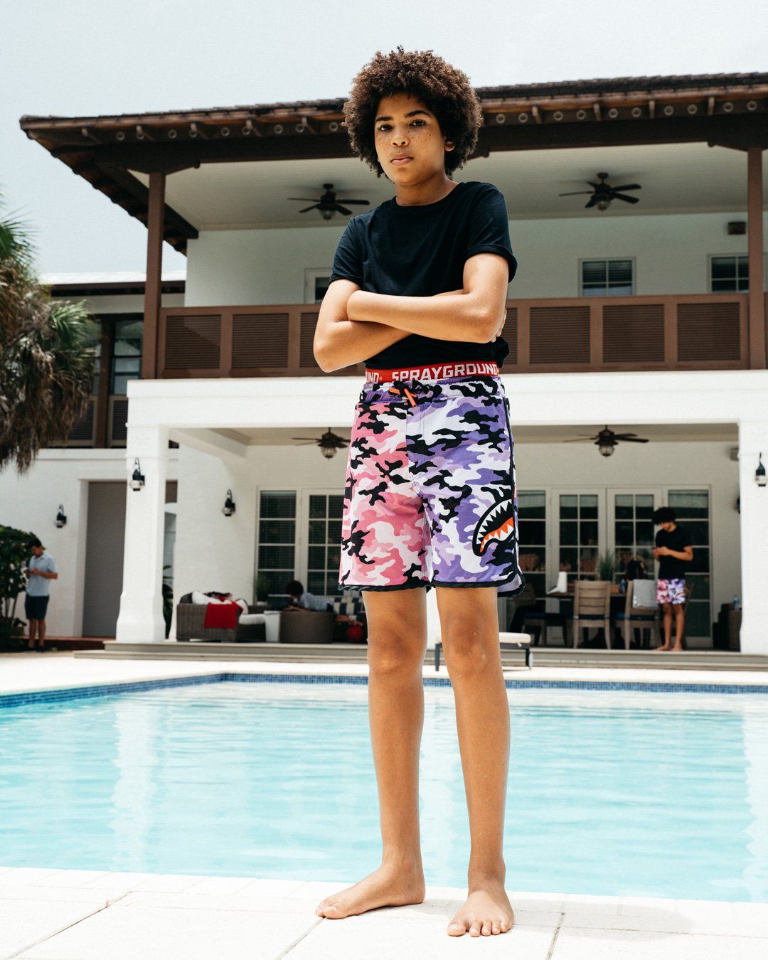 KIDS SPLIT CAMO SWIM TRUNKS