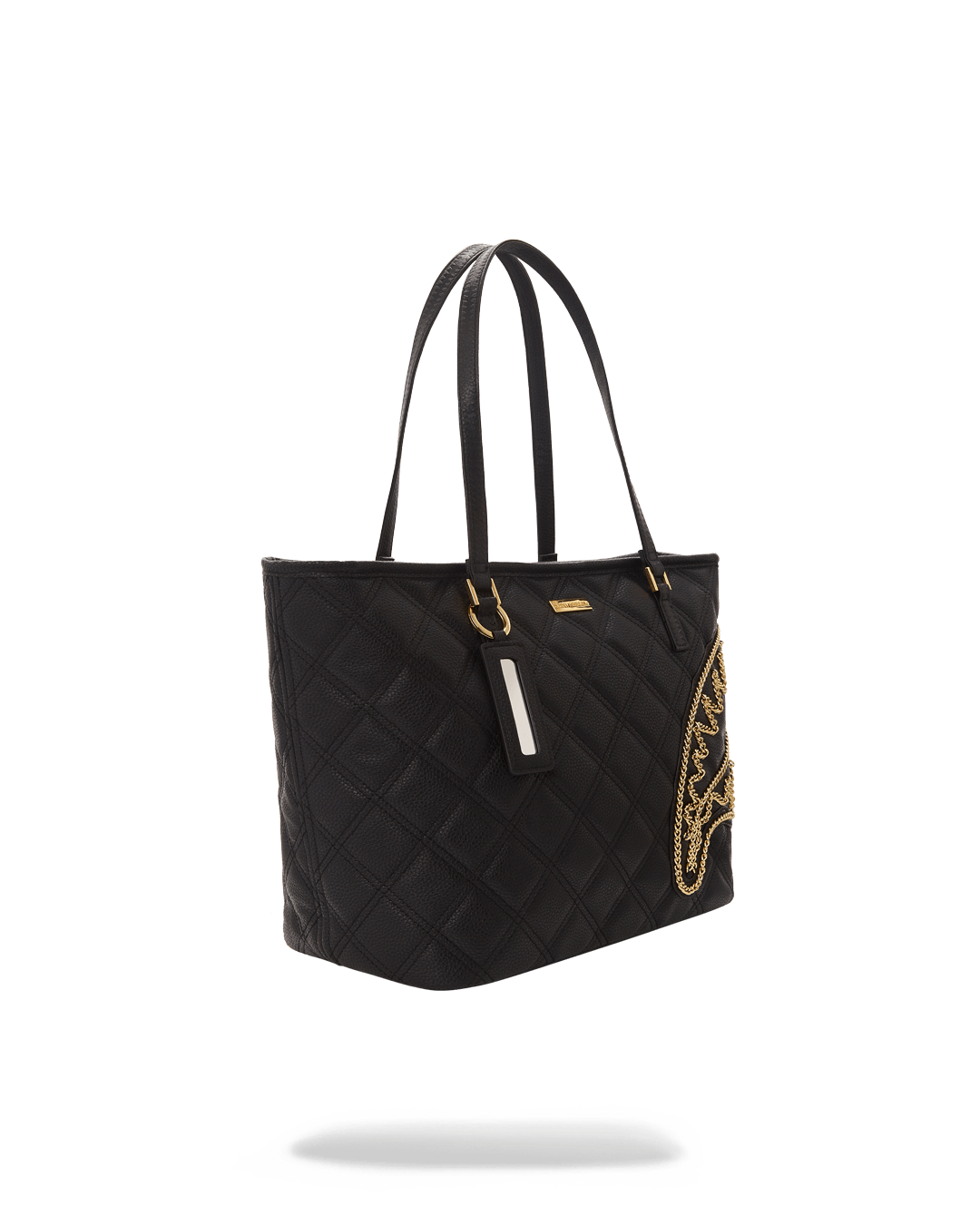 NOIR QUILT GOLD CHAIN SHARK TOTE
